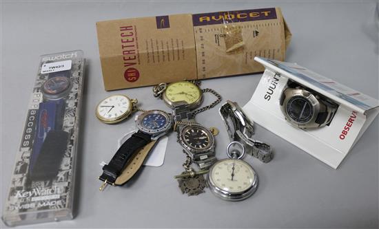 Six gentlemans wristwatches, two pocket watches and a stopwatch (9)